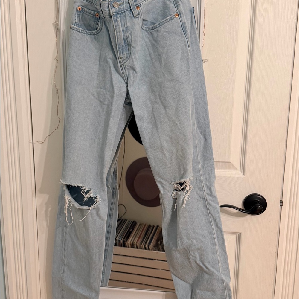Light Blue Distressed Low Pro Levi Jeans